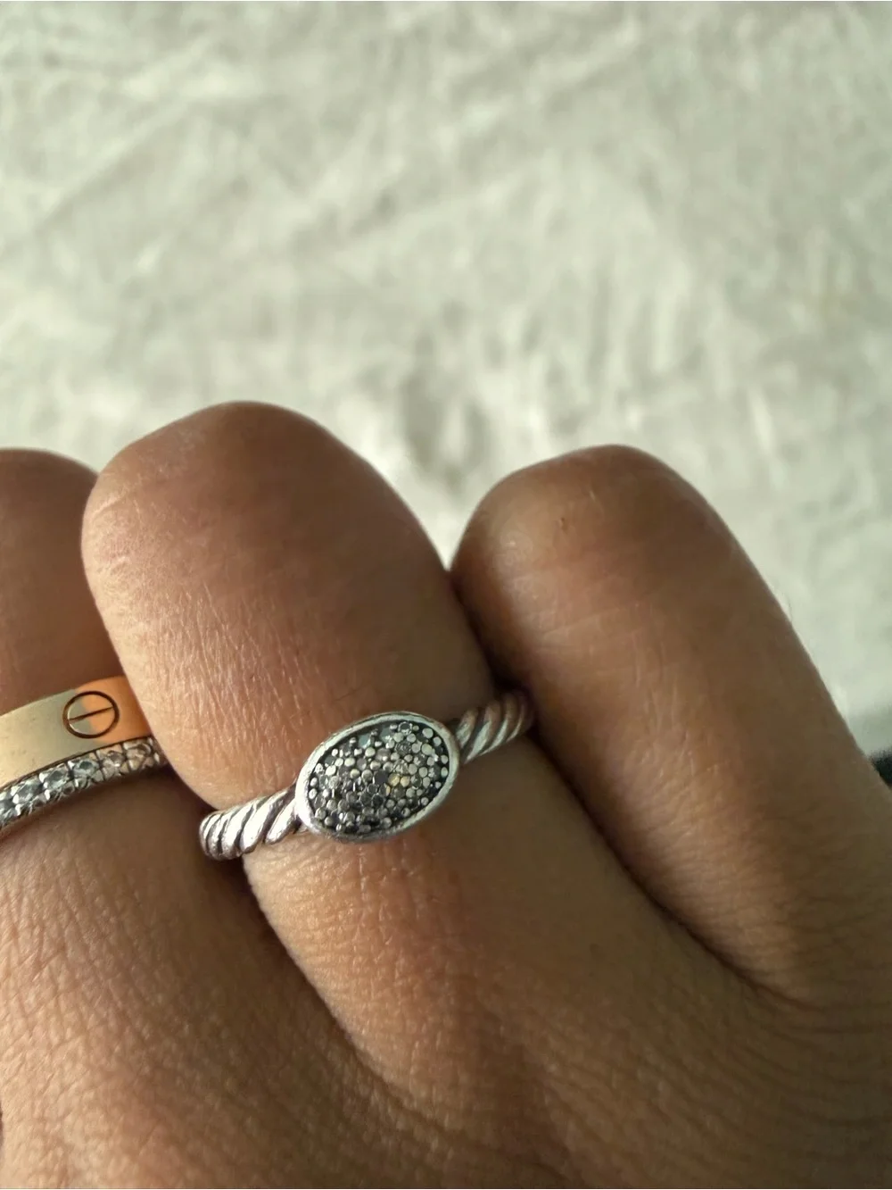 David Yurman Petite Pavé Oval Diamond Ring in Sterling Silver